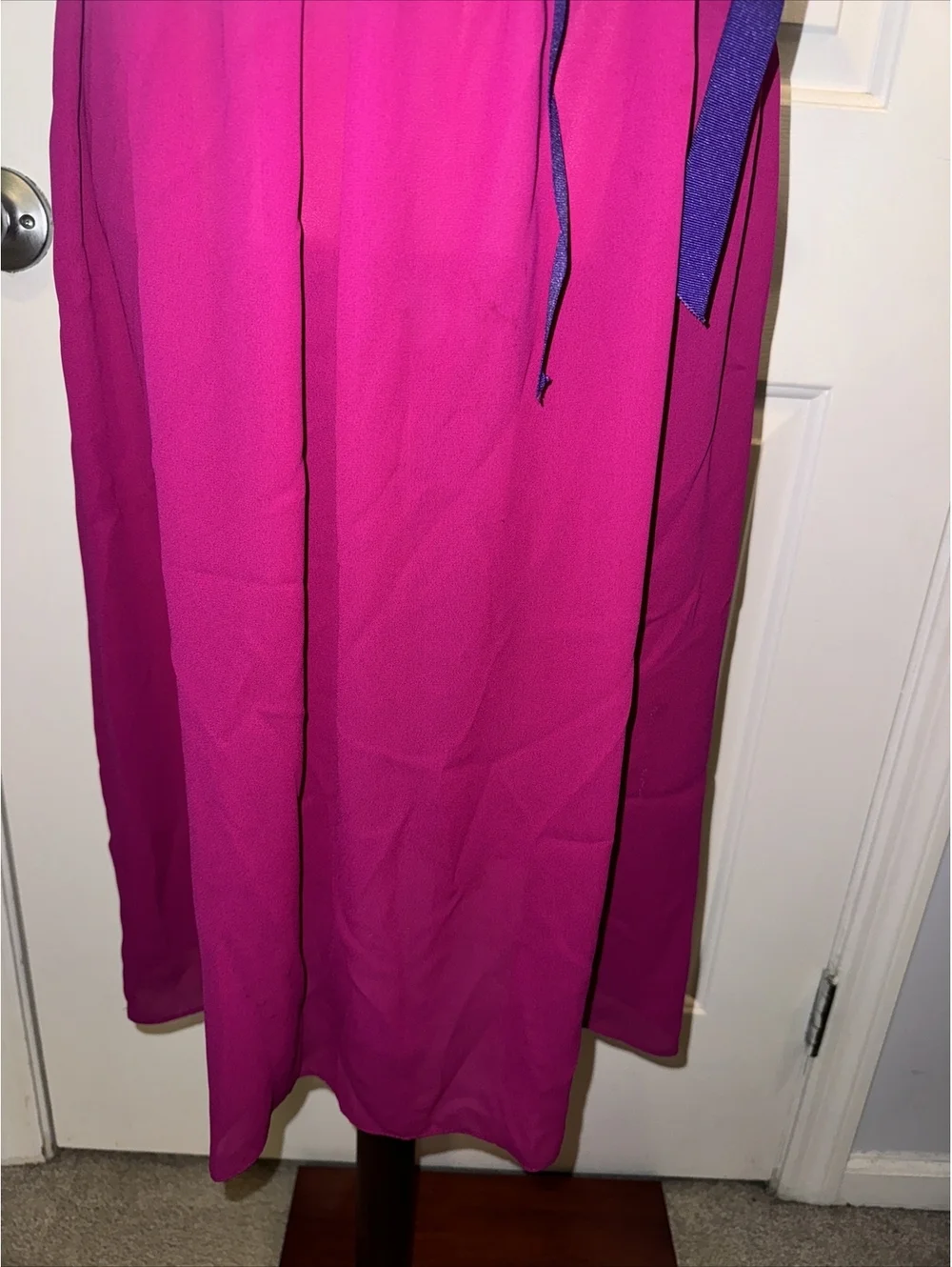 Vintage 80s Fushia Chiffon Boho Secretary Light Sheer Midi Dress size 6/8
